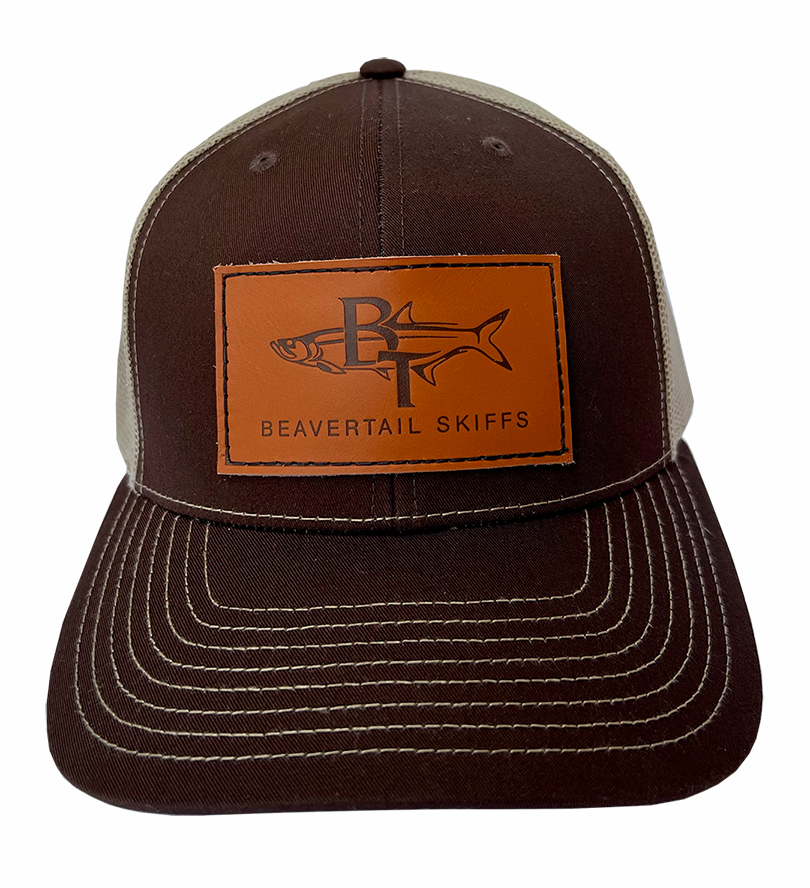 BT Leather Patch Trucker Hat (Brown/Khaki) | Beavertail Skiffs
